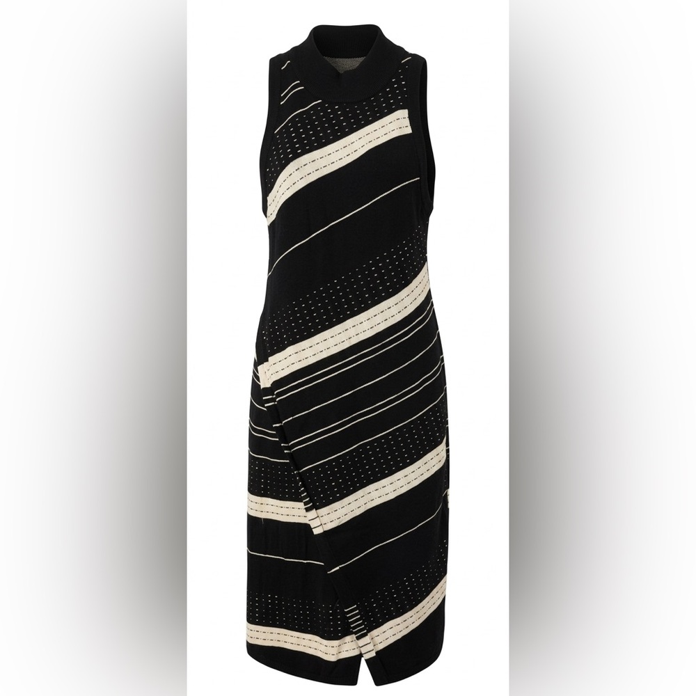 Anthropologie Moth Sweater Dress Black White Asymmetrical Faux Wrap Knit Size M